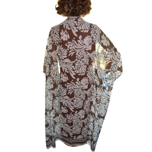 Lane Bryant One Size Maxi Chiffon Over Piece Brown White Sheer Boho Summer Fall - Picture 4 of 8